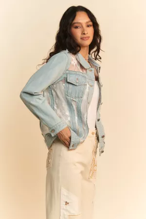 wholesale clothing floral embroidered pannel detail denim jacket davi & dani