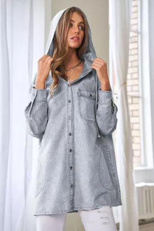 wholesale clothing garment wash hooded button front shirt tunic top davi & dani