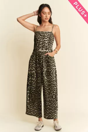 wholesale clothing plus leopard spaghetti straps wide pants jumpsuit davi & dani