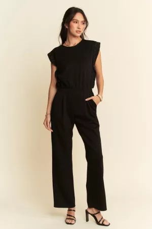 wholesale clothing stone detail sleeves soft knit track jumpsuit davi & dani