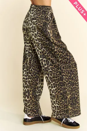 wholesale clothing plus waist string leopard straight long  pants davi & dani