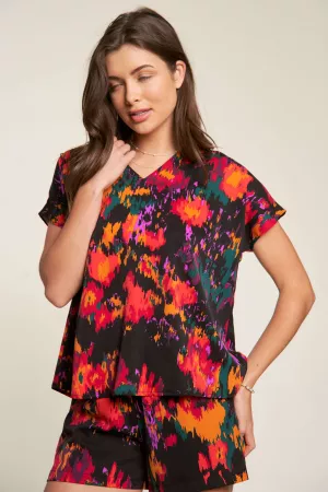 wholesale clothing printed v neck short sleeve top and shorts set davi & dani