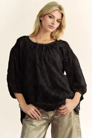 wholesale clothing solid mesh round neck long bell sleeves top blouse davi & dani