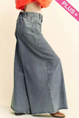 wholesale clothing plus patch pocket wide leg denim pants jeans davi & dani