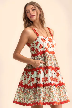 wholesale clothing retro floral mix-matched tiered dress orange davi & dani