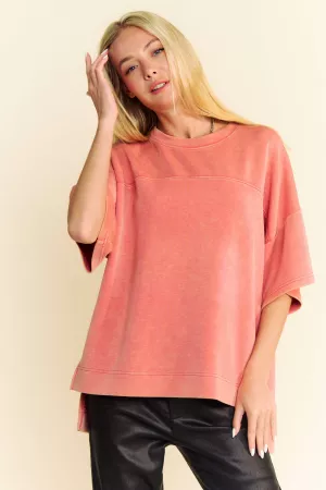 wholesale clothing washed crew neck dropped dolman sleeves top davi & dani