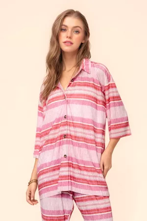 wholesale clothing multi mixed stripe relaxed fit button up shirt top davi & dani