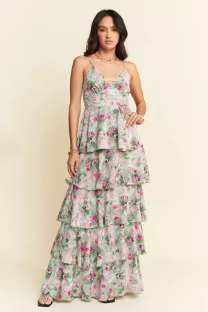 wholesale clothing garden floral cami tiered ruffle maxi dress davi & dani