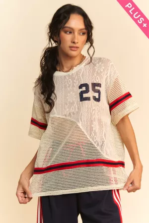 wholesale clothing plus lace mesh paneling sports tape detail tee davi & dani