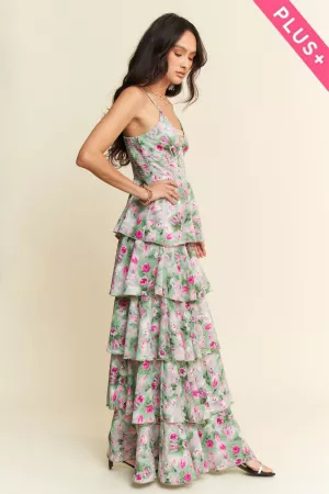 wholesale clothing plus garden floral cami tiered ruffle maxi dress davi & dani