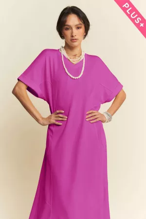 wholesale clothing plus soft knit v neck short sleeve midi dress davi & dani