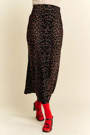 wholesale clothing leopard animal print long length waist tie  skirt davi & dani