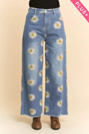 wholesale clothing plus daisy pocket wide opening denim pants jeans davi & dani