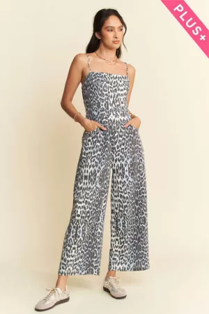 wholesale clothing plus leopard spaghetti straps wide pants jumpsuit davi & dani