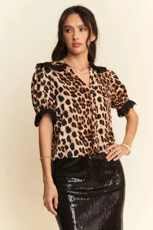 wholesale clothing plus leopard lace collar  short sleeve blouse davi & dani