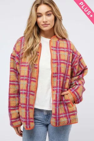 wholesale clothing plus plaid cozy fuzzy long sleeve zipper jacket davi & dani