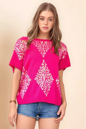 wholesale clothing diamond-shaped pattern covered summer sweater top davi & dani