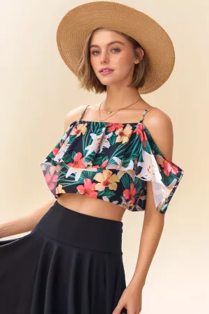 wholesale clothing tropical printed off shoulder two piece swimsuit davi & dani