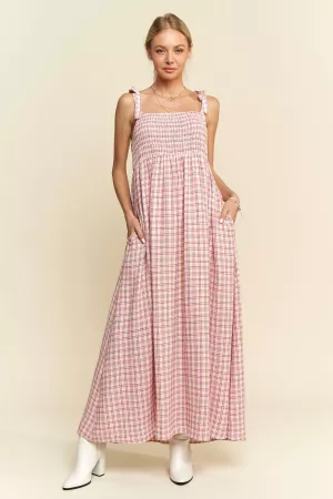 wholesale clothing conversational plaid smocking summer maxi dress davi & dani