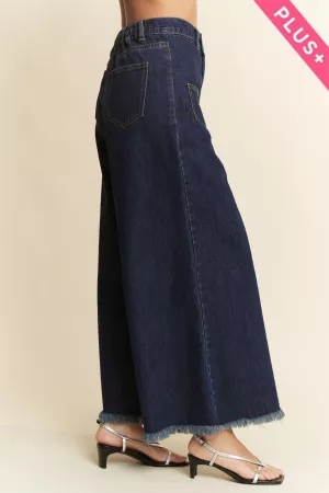 wholesale clothing plus patch pocket wide leg denim pants jeans davi & dani