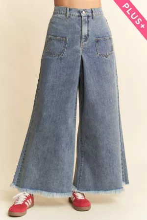 wholesale clothing plus patch pocket wide leg denim pants jeans davi & dani