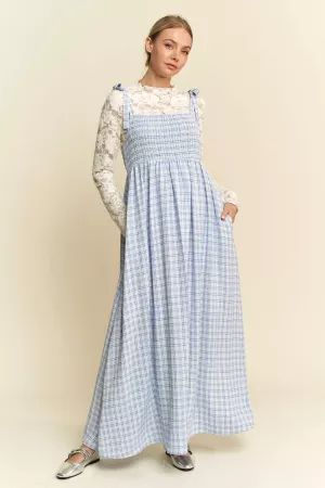 wholesale clothing conversational plaid smocking summer maxi dress davi & dani