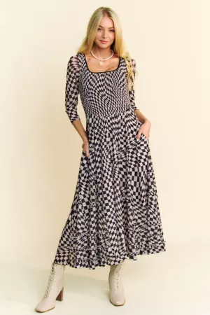 wholesale clothing printed checker mesh flowy skirt maxi dress davi & dani