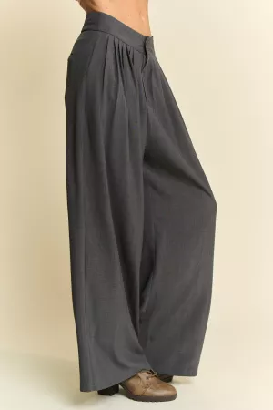 wholesale clothing solid back pocket shirring detail wide leg pants davi & dani