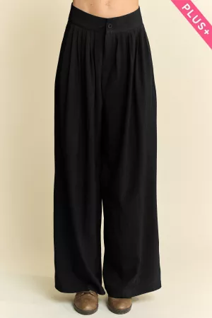 wholesale clothing plus solid back pocket shirring wide leg pants davi & dani