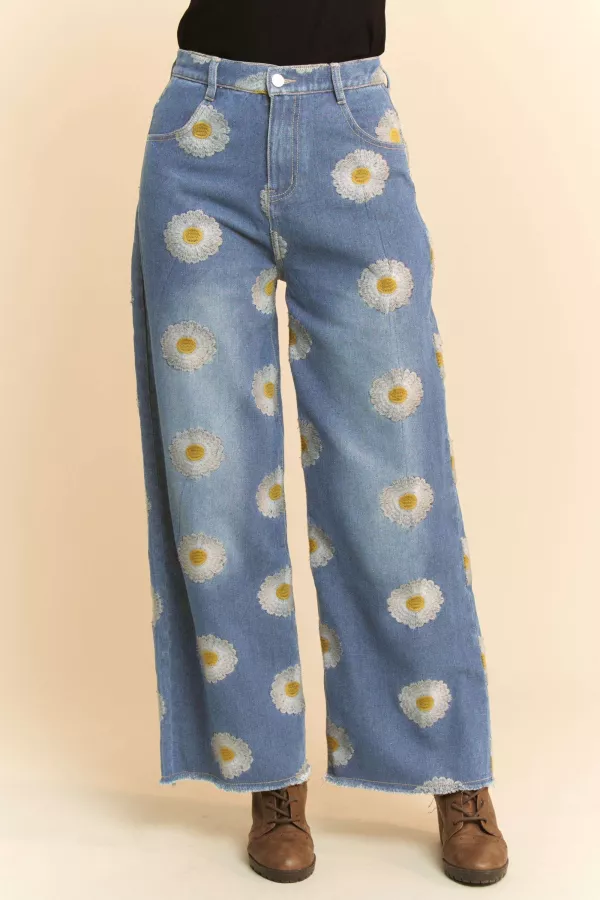 wholesale clothing daisy side pocket wide opening denim pants jeans davi & dani