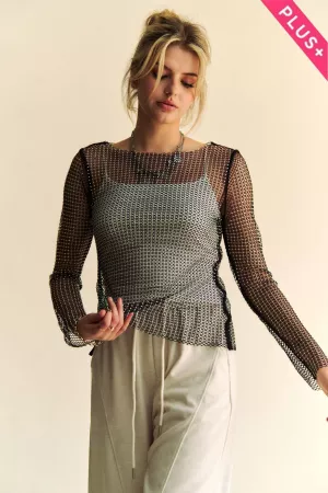 wholesale clothing plus sparkling diamante sheer mesh mock neck top davi & dani