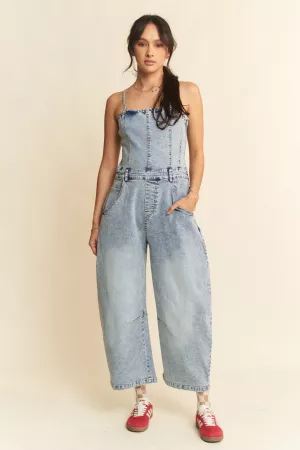 wholesale clothing washed denim sleeveless strap tube top jumpsuit davi & dani