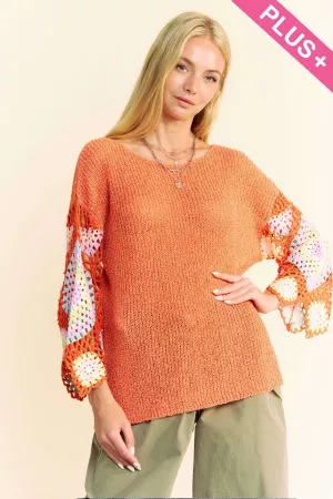 wholesale clothing plus crochet multi colored granny sleeve sweater davi & dani