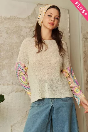 wholesale clothing plus crochet multi colored granny sleeve sweater davi & dani