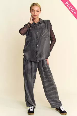 wholesale clothing plus stripe short sleeves button shirt long pants davi & dani