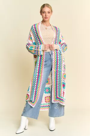 wholesale clothing granny square open midi crochet knit cardigan davi & dani