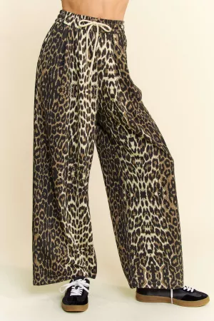 wholesale clothing waist string leopard printed straight long  pants davi & dani