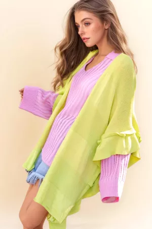 wholesale clothing textured ruffle striped knit kimono cardigan davi & dani