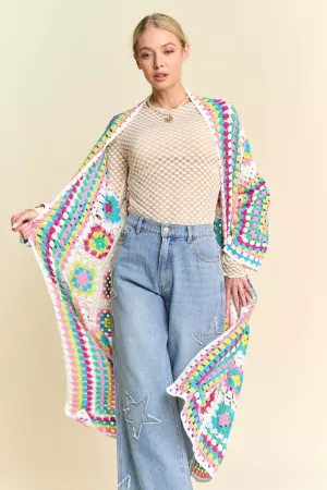 wholesale clothing granny square open midi crochet knit cardigan davi & dani