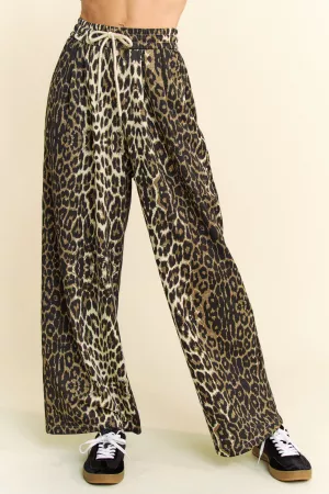 wholesale clothing waist string leopard printed straight long  pants davi & dani