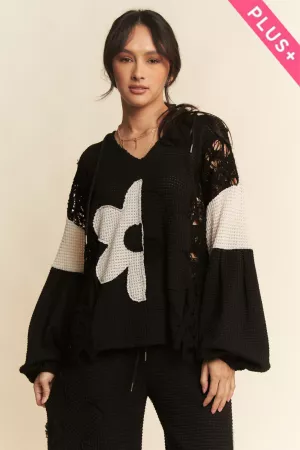 wholesale clothing plus hoodie oversized knnit top with flower patch davi & dani