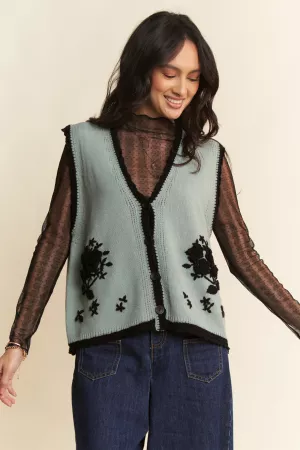 wholesale clothing floral embroidered lace sweater knit vest top davi & dani