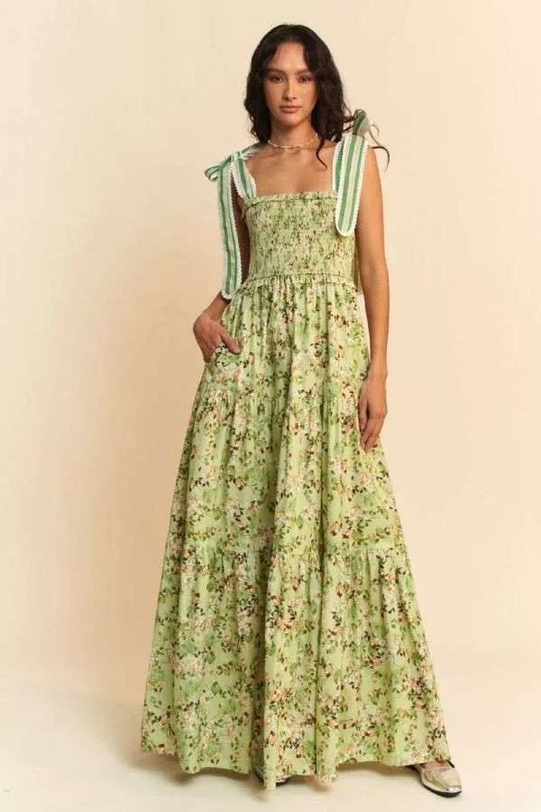 wholesale clothing garden floral printed lace maxi tiered dress davi & dani