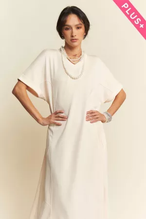 wholesale clothing plus soft knit v neck short sleeve midi dress davi & dani