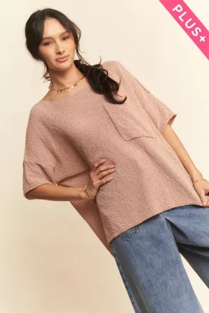 wholesale clothing plus solid round neck short sleeve loose sweater davi & dani