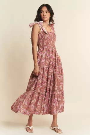 wholesale clothing garden floral printed lace maxi tiered dress davi & dani