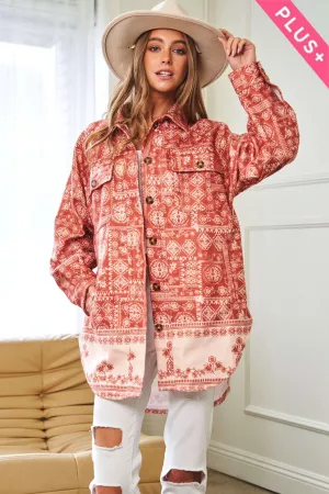 wholesale clothing plus ethnic printed body button up shacket jacket davi & dani