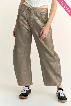 wholesale clothing plus structured barrel legs gold foiled jeans davi & dani