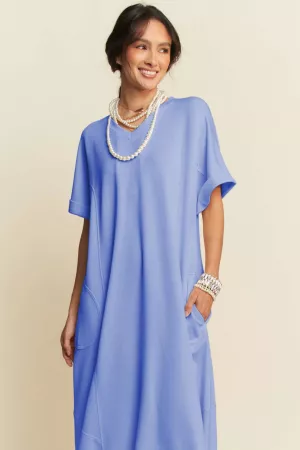 wholesale clothing soft knit v neck short sleeve shift midi dress davi & dani