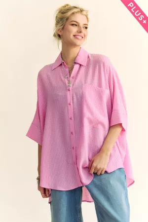 wholesale clothing plus textured pleated collar button front shirt davi & dani